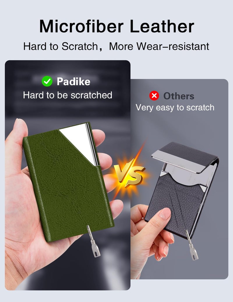 Padike Business Card Holder, Leather Business Card Case Pocket Card Holders for Men or Women, Metal Slim Name Card Holder RFID Blocking Business Card Carrier with Magnetic Closure (Z-Olive Green) - Image 3